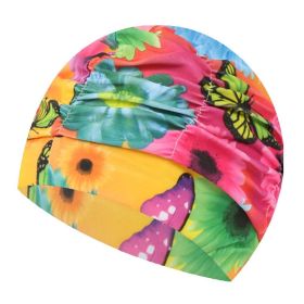 2 Pack Pleated Swimming Cap Long Hair Cloth Febric Swim Caps Bathing Cap, Flowers and Butterfly